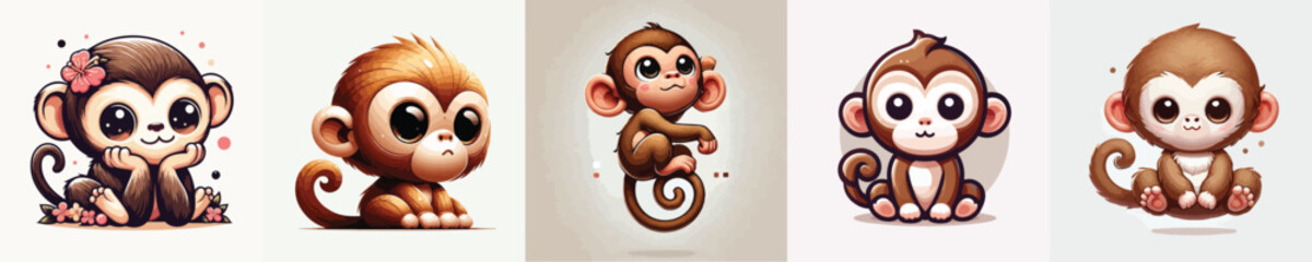 vector set of cute monkeys