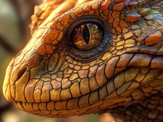 Naklejka premium Close-up of a yellow lizard with sharp teeth, detailed eye and scales.
