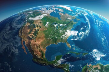 Fototapeta premium Globular representation of Earth's continents and oceans, showcasing the planet's diverse geography.