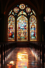 Obraz premium interior of a cathedral and stained glass