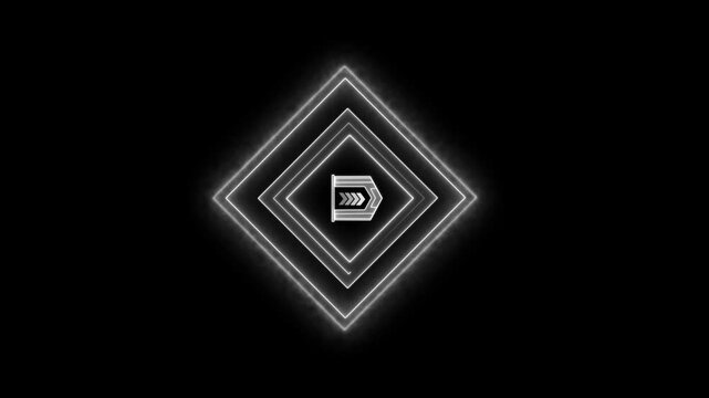 4k SHAPE LAYER ACCENTS Firework in Alpha Channel Video. glowing neon frame animation. of the right arrow direction animation. colorful arrow icon concept on black background.