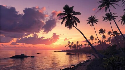 Stunning sunset over the ocean with silhouetted palm trees