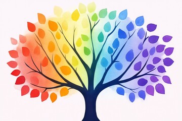 Rainbow Watercolor Tree of Life - Vibrant watercolor painting of a rainbow tree, symbolizing growth, diversity, harmony, peace, and joy. Perfect for inspirational art.