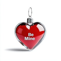 Obraz premium Frosted Glass Heart Ornament with Be Mine Message for Romantic Decor