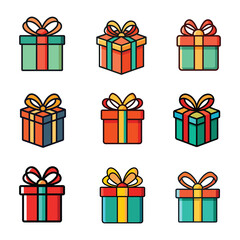 Gift boxes icons set. Present gift box icon collection. Vector isolated on white.