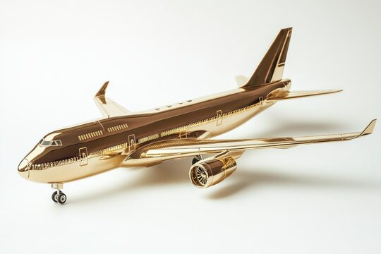 Gold Model Aircraft on White Background