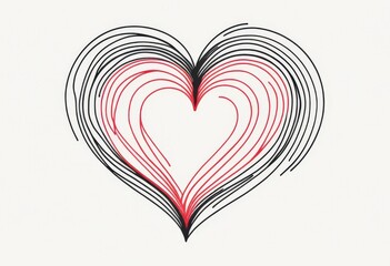 Abstract heart illustration with black and red lines on white background.