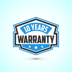 Advertising 10 years warranty emblem for label, icon, logo, badge, symbol