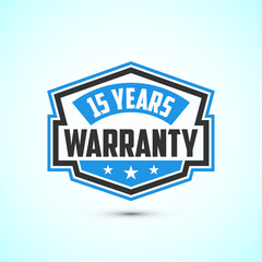 Advertising 15 years warranty emblem for label, icon, logo, badge, symbol