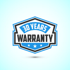 Advertising 30 years warranty emblem for label, icon, logo, badge, symbol