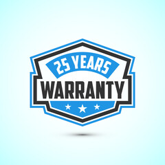 Advertising 25 years warranty emblem for label, icon, logo, badge, symbol