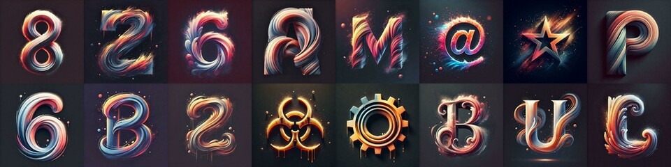 Light painting style Lettering Typeface. AI generated illustration