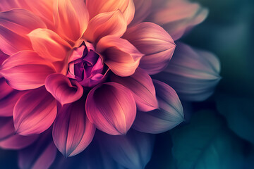 Stunning close-up of a vibrant pink dahlia flower, showcasing intricate petal details with a soft, dreamy blur in the background, perfect for adding a touch of natural beauty to any creative project.