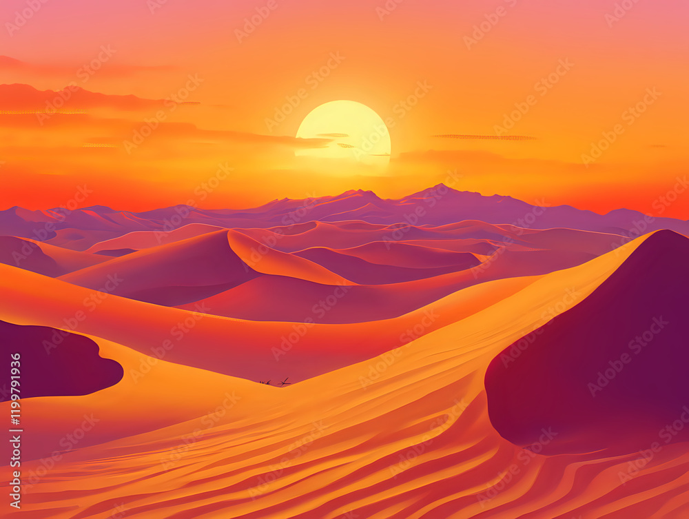 Wall mural Vibrant sunset over endless dunes creating a stunning holiday background