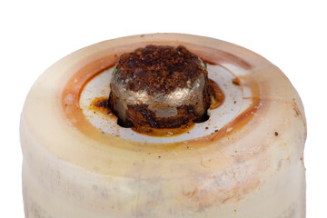 Close up of corroded AA battery terminal