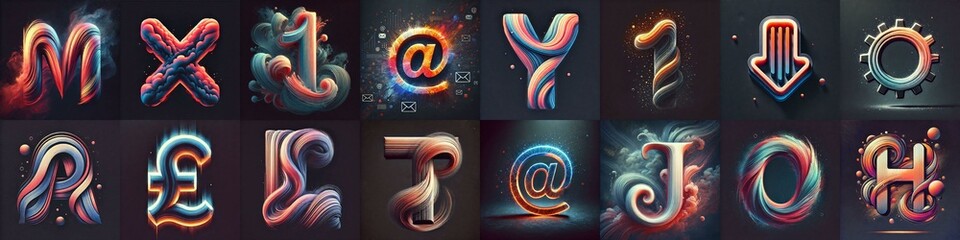 Obraz premium Light painting style Lettering Typeface. AI generated illustration