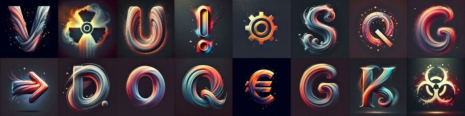 Light painting style Lettering Typeface. AI generated illustration