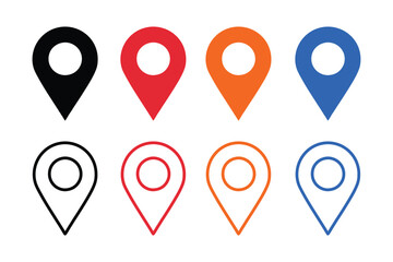 colorful location icon set map pointer pin sign symbol solid and outline designs place address navigation locator sign vector illustration