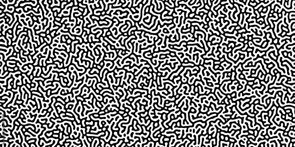 Poster Turing reaction diffusion monochrome seamless pattern with chaotic motion .Linear design with biological shapes. Organic lines in memphis. abstract turing organic wallpaper background .	