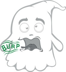vector illustration character ghost cartoon, mouth burping with the text burp