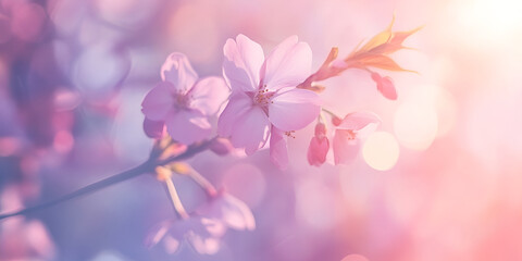 Soft pink cherry blossoms with blurred dreamy background
