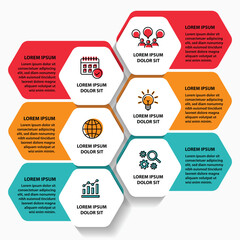 6 steps infographic template with 6 options. Flowchart that can be used for business report, data visualization and presentation. Timeline infographic elements vector illustration.