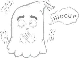 vector illustration character ghost cartoon, having hiccups symptom and a speech bubble with hiccup text