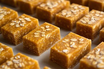 Close-up of delicious, healthy, orange-toned oat squares.