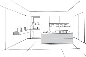 Drawing exterior and interior architectural lines. , Graphic assembly in architecture and interior design work. ,Sketch ideas for interior or exterior designs.