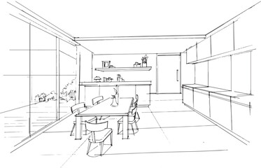 Drawing exterior and interior architectural lines. , Graphic assembly in architecture and interior design work. ,Sketch ideas for interior or exterior designs.