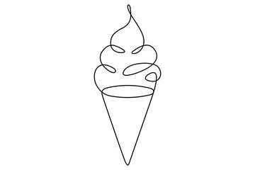 Continuous single line drawing of ice cream Hand drawn vector illustration white background on black isolated