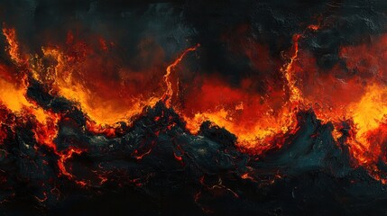 Volcanic Eruption with Fiery Lava Flow