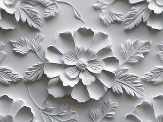 Elegant White Embossed Floral Texture Design Background.