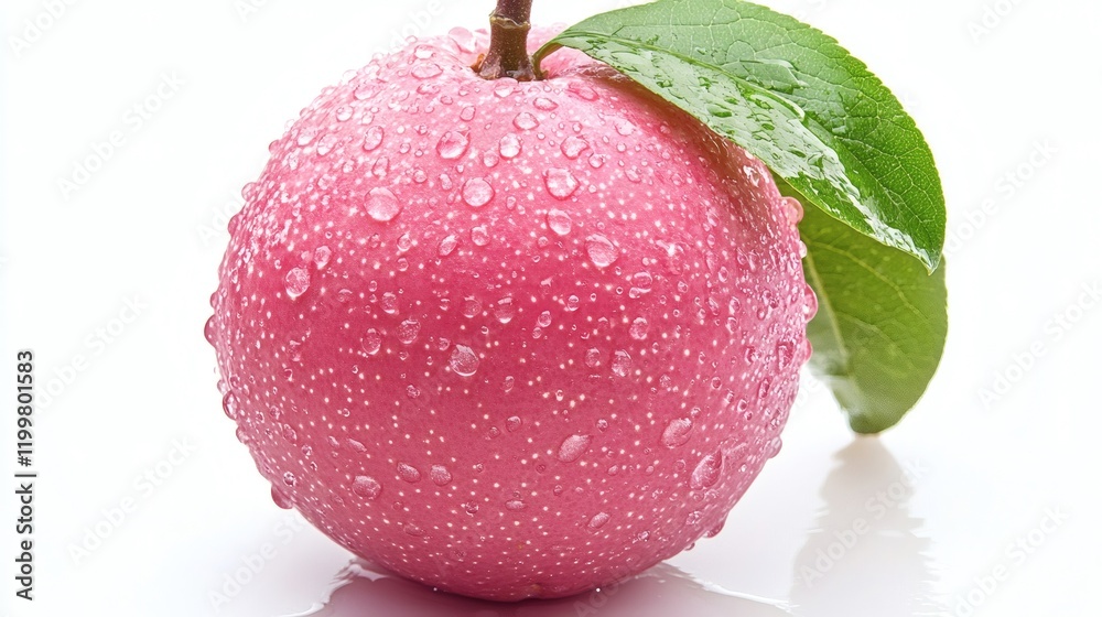 Aufkleber isolated of a single guava with water droplets on its skin positioned centrally on a seamless white 