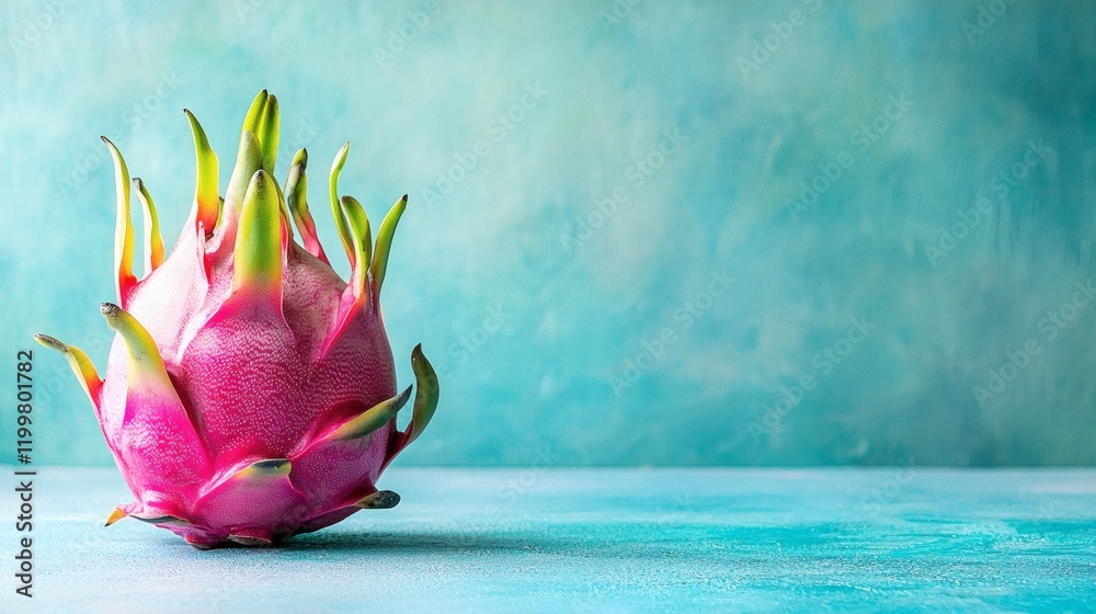 Poster isolated of a whole dragon fruit with its vibrant spikes contrasted against a pristine white surface