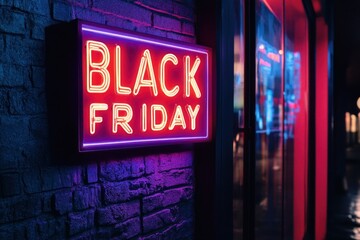 Neon Black Friday Sign in Urban Setting