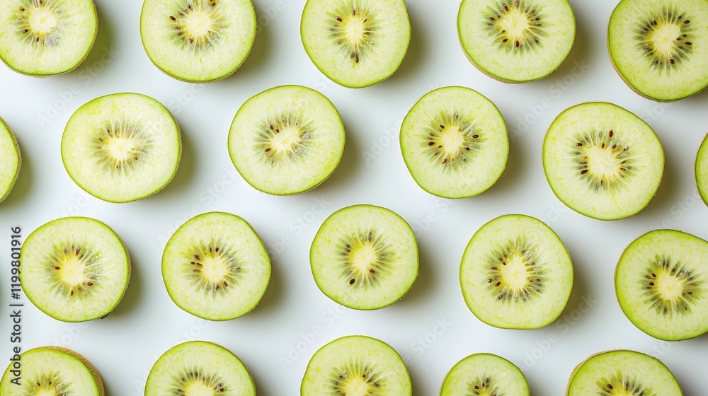 Poster Isolated of guava halves placed next to whole fruits on a seamless white background showcasing their texture Stock Photo with side copy space