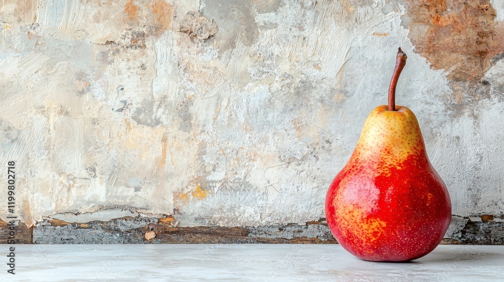 Aufkleber isolated of a single red pear with a vibrant hue and a slender stem placed on a clean white surface 