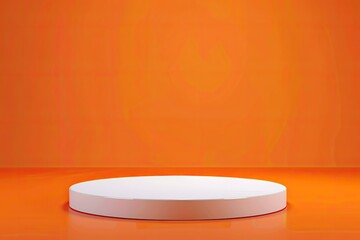 Detailed Picture of a Small Round Podium White on a Orange Background