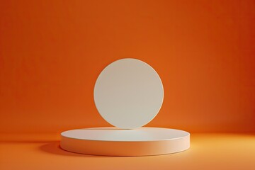 High Definition Visual of a Small Round Podium White on a Orange Background