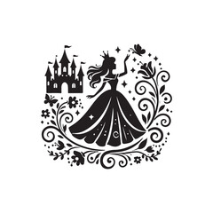 Black Color princess silhouette design Vector Illustration, Solid White Background (6).eps