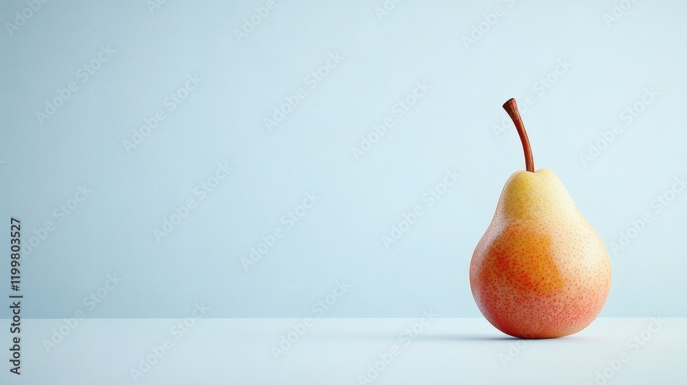 Poster isolated of a single ripe pear with a golden skin and a slight blush of red positioned on a plain wh