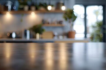 High Quality Image of Blurred Background of Kitchen with Round
