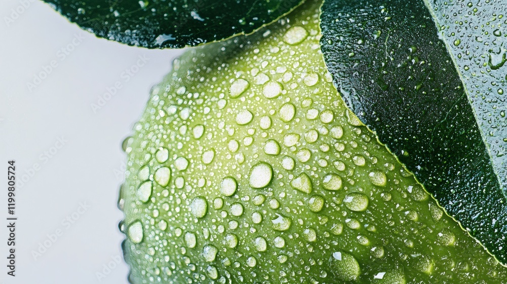 Poster isolated of a green apple with water droplets on the skin positioned on a clean white background sto
