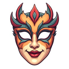 Obraz premium Elegant Carnival Mask with Gold Detailing and Vibrant Feathers on White Background