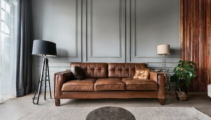 luxury interior design with leather sofa and minimalist decor