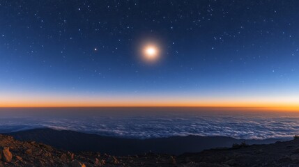 Obraz premium Mountaintop Sunrise Celestial View Above Cloudscape