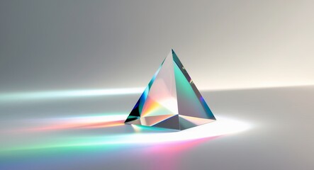 triangle crystal prism refraction light on floor gradient illuminated.