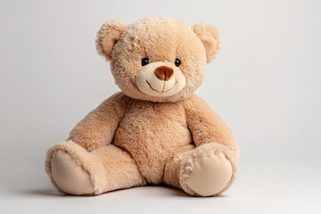Obraz premium Soft teddy bear sitting on a plain background, bringing comfort and joy for children and collectors alike
