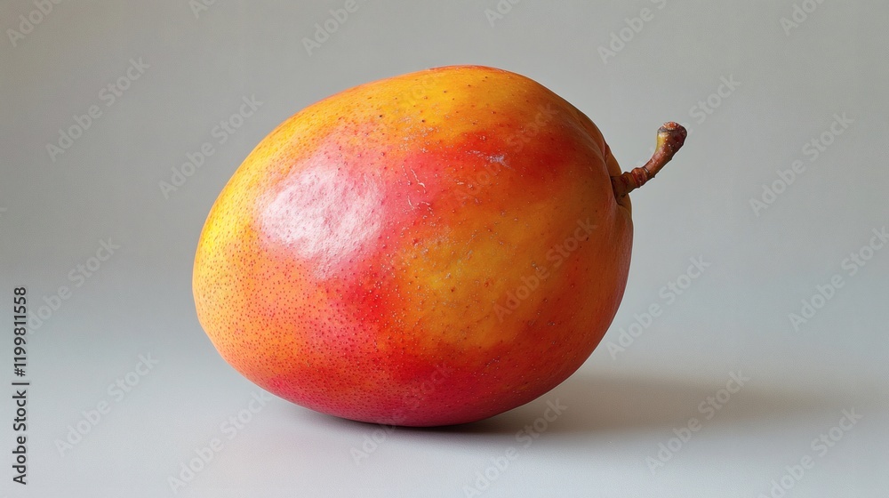 Aufkleber Isolated of a single mango with a smooth texture and perfect golden hue positioned on a clean white background Stock Photo with side copy space